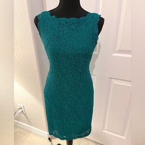 Adrianna Papell Emerald Green Lace Dress Size 4 Petite
